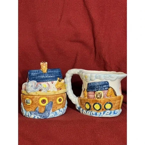 Noah's‎ Ark Ceramic Sugar & Creamer and Cookie Jar 3 Piece Set (2039)